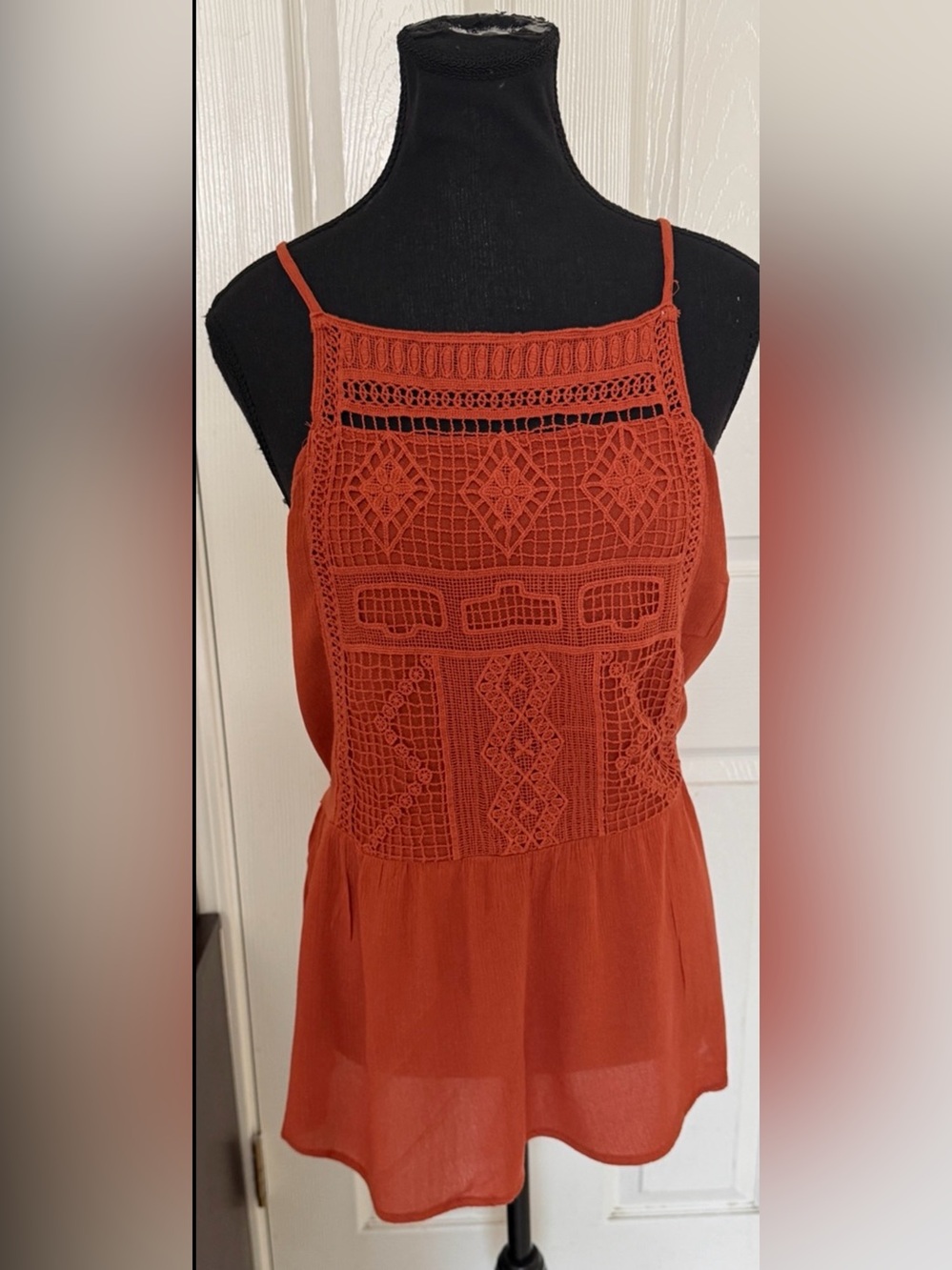 Mossimo Rust Orange Crochet Peplum Tank Top Medium